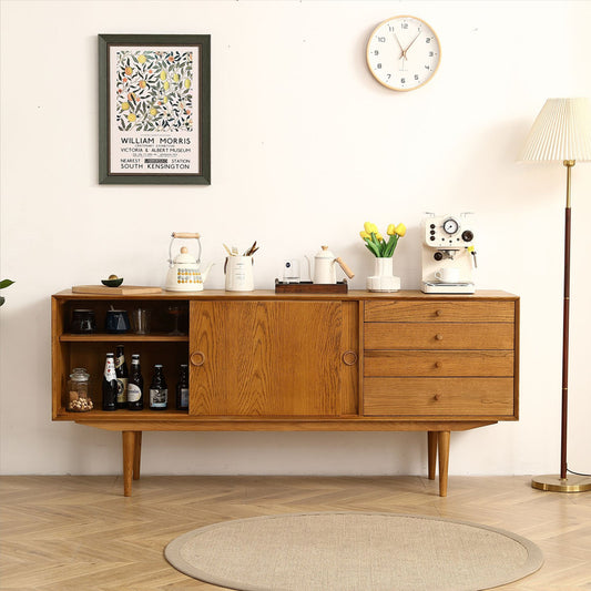 Nouia Oak Storage Cabinet with 2 Doors 4 Drawers