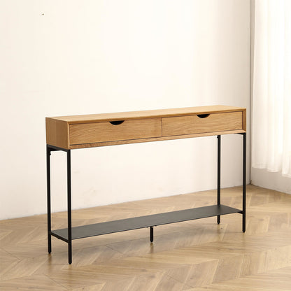 Huiya Oak Entrance Table with 2 Drawers