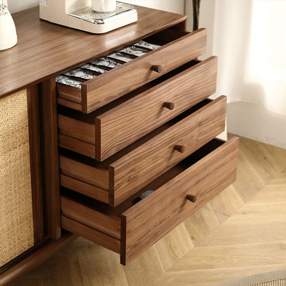 Yekupe 4 Drawers Cabinet with 2 Rattan Weaving Doors