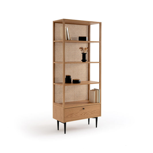 Yonari Oak Rattan Cane Bookcase