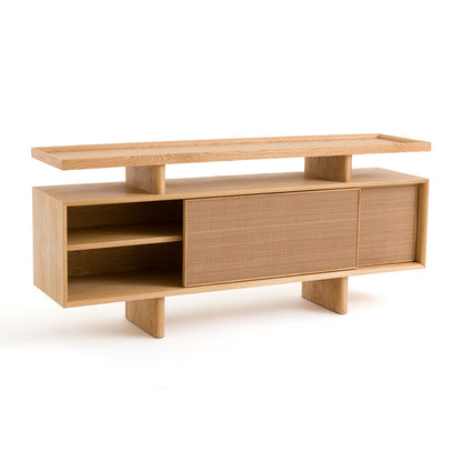 Ropeno Natural Oak Leather Console Sideboard