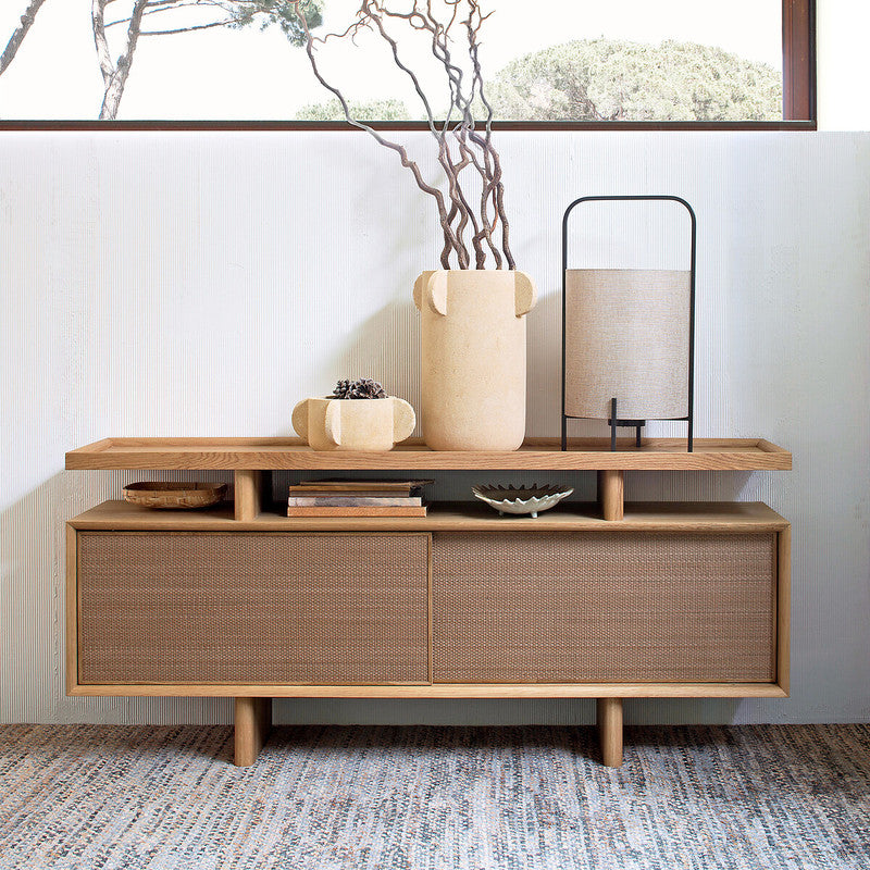 Ropeno Natural Oak Leather Console Sideboard