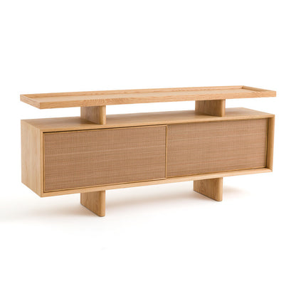 Ropeno Natural Oak Leather Console Sideboard