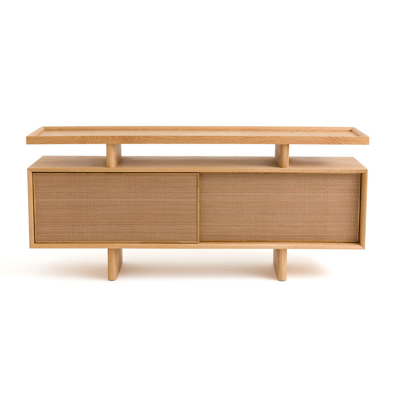 Ropeno Natural Oak Leather Console Sideboard