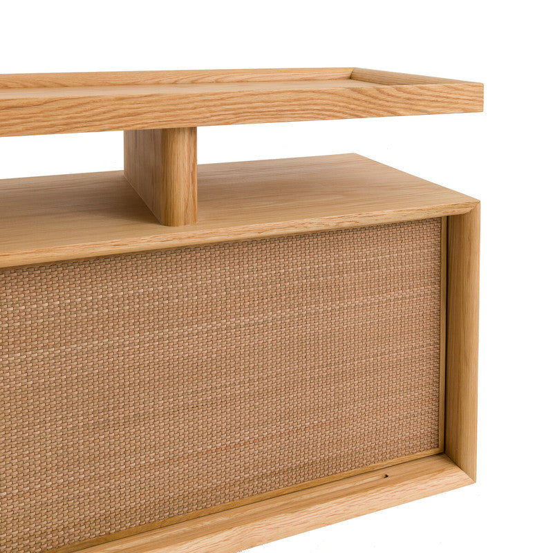 Ropeno Natural Oak Leather Console Sideboard