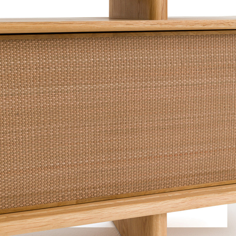 Ropeno Natural Oak Leather Console Sideboard