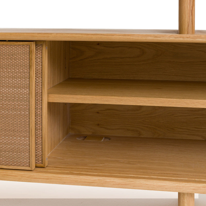 Ropeno Natural Oak Leather Console Sideboard