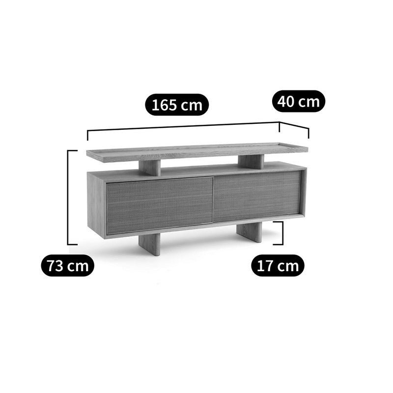 Ropeno Natural Oak Leather Console Sideboard