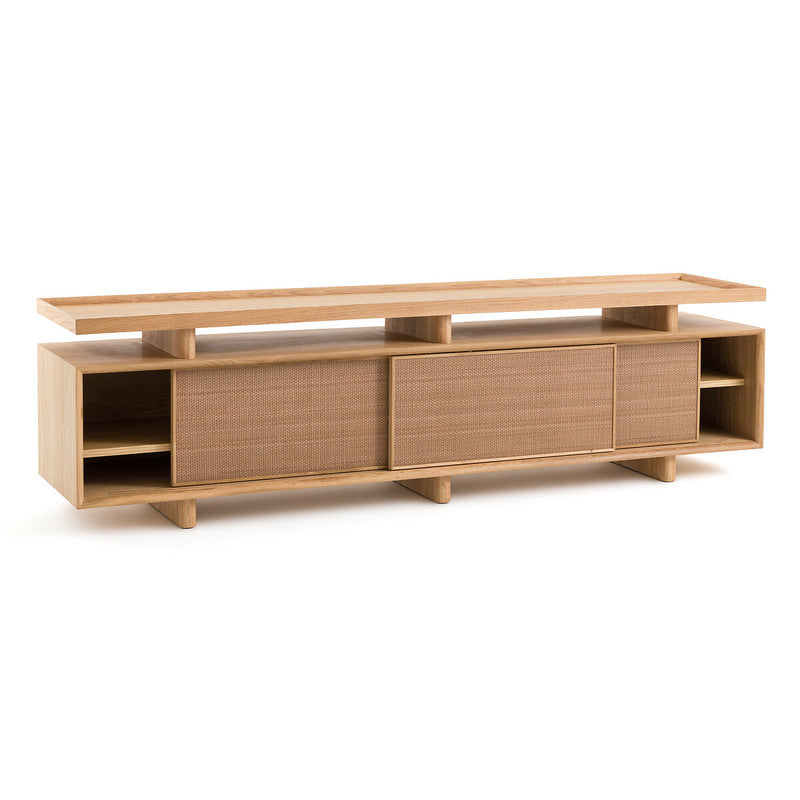 Ropeno Natural Oak Leather TV Cabinet