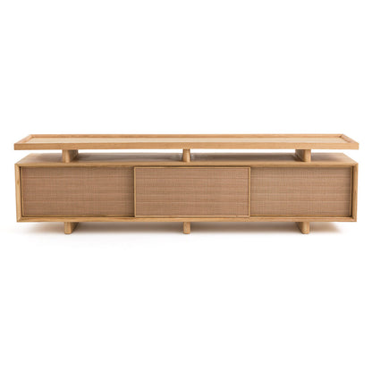 Ropeno Natural Oak Leather TV Cabinet