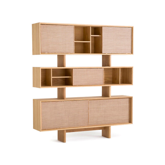 Ropeno Natural Oak Leather Bookcase